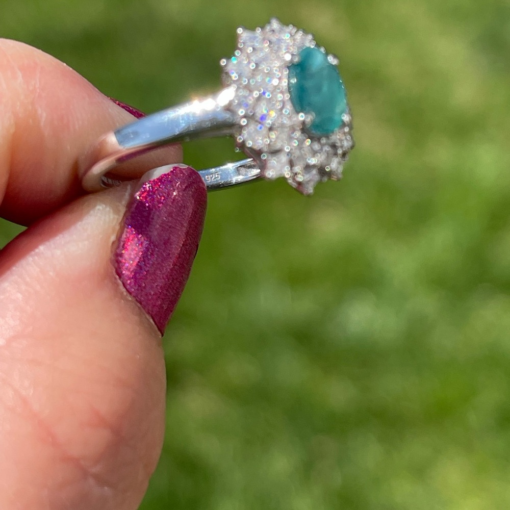 Grandidierite and Moissanite Halo Ring - Picture 6 of 7